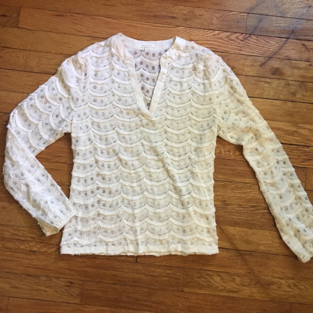 {Under Skies} Lace Scallop Long Sleeve Shirt